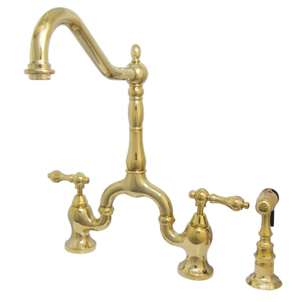 KS7752ALBS English Country Kitchen Bridge Faucet W/ Sprayer, Brass